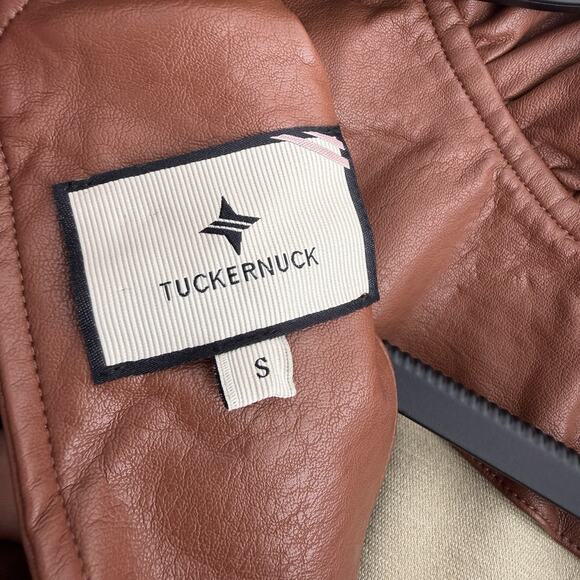 Tuckernuck Top Womens Small Brown Faye Faux Leather Blouse Ruffle Minimal Luxury - Picture 5 of 7